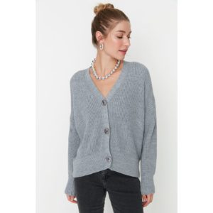 Trendyol Gray Button Detailed Oversize Knitwear