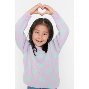 Trendyol Lilac Heart Patterned Girl Knitwear