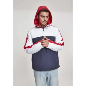 3-Tone Padded Pull Over Hooded Jacket navy/white/fire
