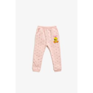 Koton Girls Pink Cotton Tweety Licensed Embroidered Silvery Printed