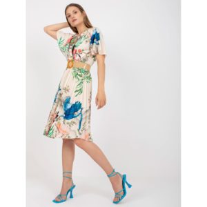 Beige midi dress with prints