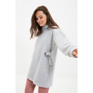 Trendyol Gray Hooded Knitted Sweatshirt