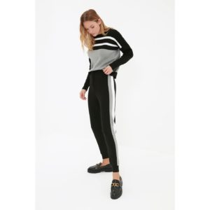Trendyol Black Striped Sweater Cord Detailed Trousers Knitwear Bottom-Top