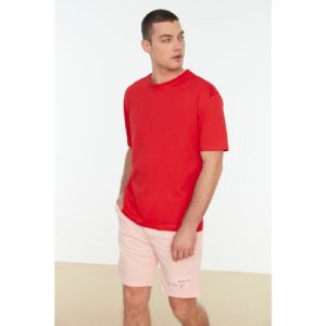 Trendyol Red Men's Basic 100% Cotton Relaxed Fit Crew Neck Short