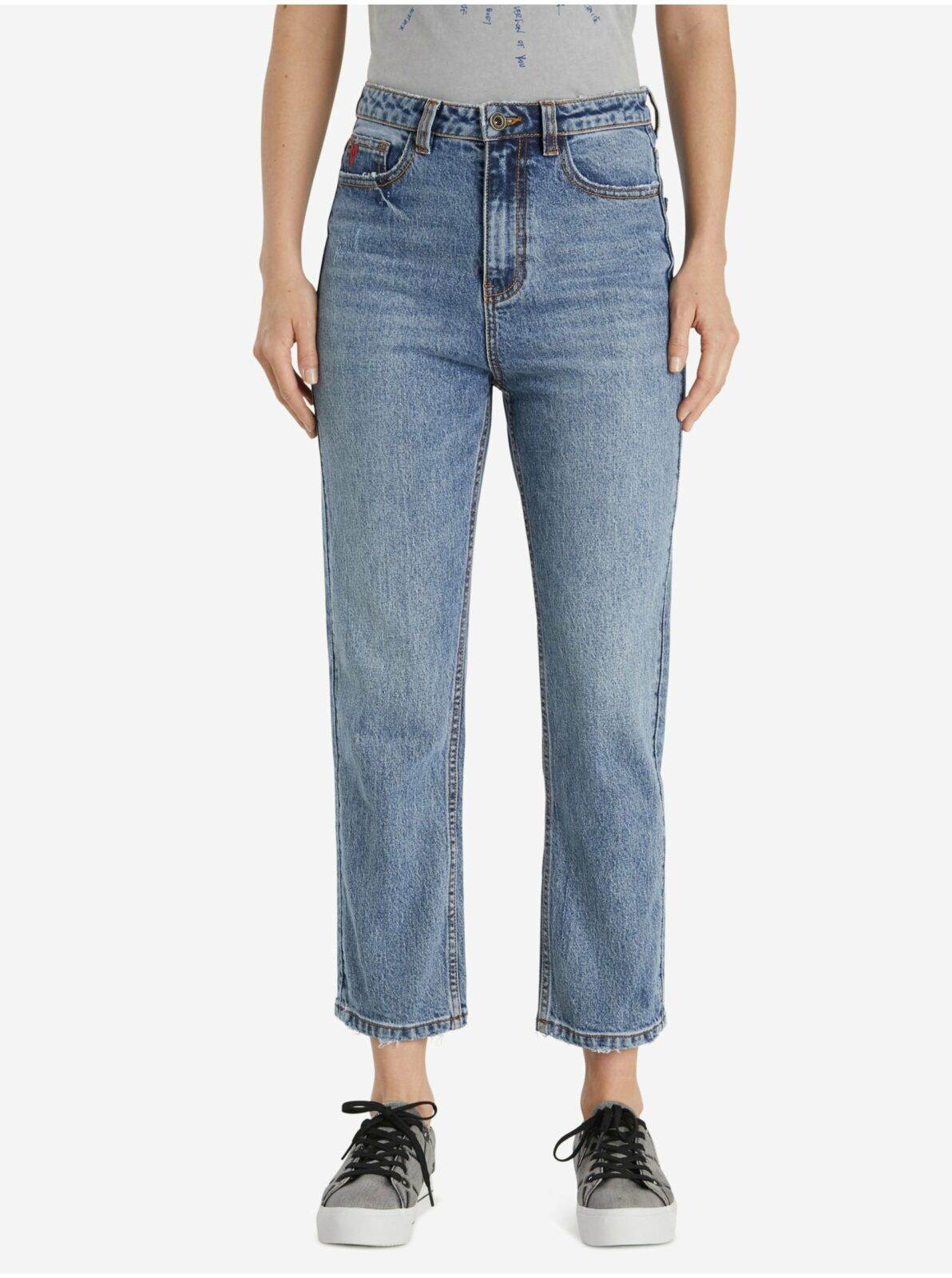 Modré dámské zkrácené straight fit džíny Desigual