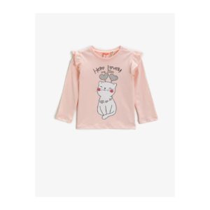 Koton Girl's Pink Cat Printed T-Shirt