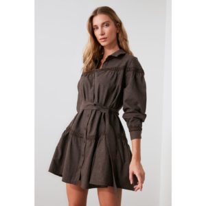 Trendyol Brown Belted Lace Detailed Shirt