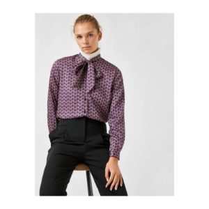 Koton Bow Collar Patterned Shirt Long