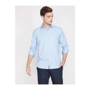 Koton Men's Blue Classic Collar Long