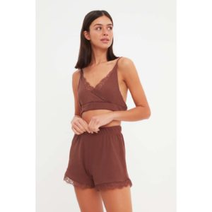 Trendyol Brown Lace Detailed Knitted Pajamas