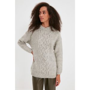 Trendyol Gray Stand Up Collar Knitted Detailed Knitwear