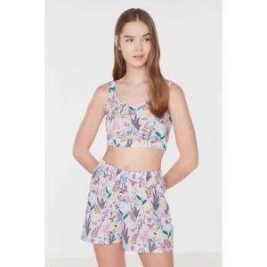 Trendyol Lilac Floral Crop Knitted