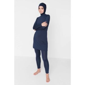 Trendyol Navy Blue Long Sleeve Knitted 4-Piece Hijab Swimsuit