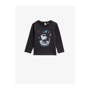 Koton Boy's Anthracite Space Printed Long Sleeved