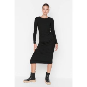 Trendyol Black Green Pleated and Ribbed Knitted