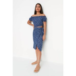 Trendyol Blue Double Breasted Viscose