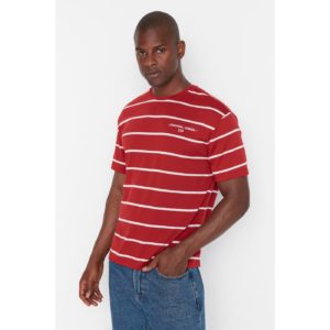 Trendyol Claret Red Men's Relaxed Fit Striped