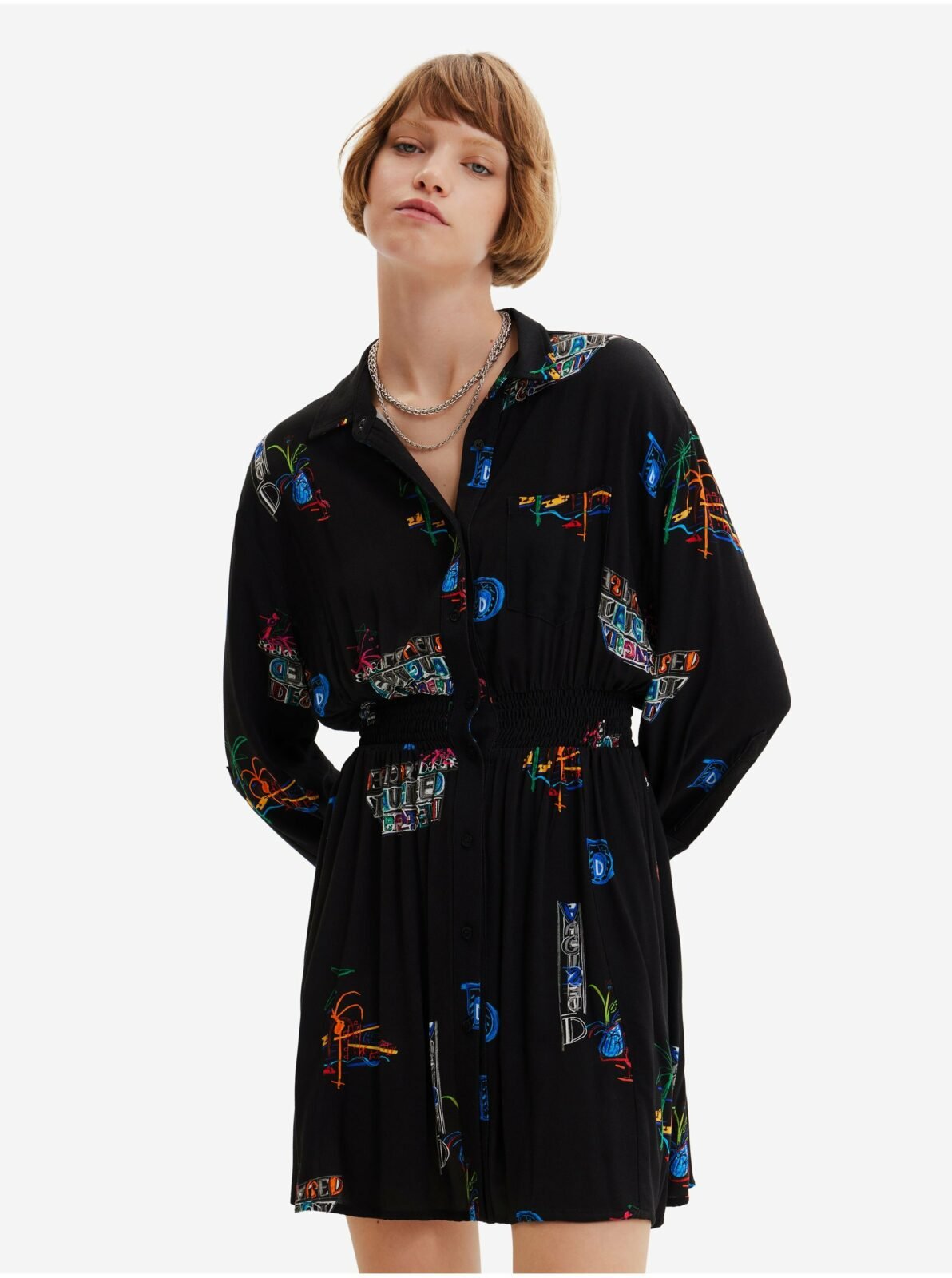 Černé dámské vzorované košilové šaty Desigual