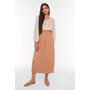 Trendyol Camel Pleated Knitted