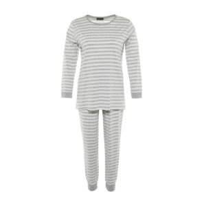 Trendyol Curve Gray Striped Knitted Pajamas