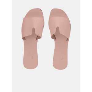 Růžové kožené pantofle Pieces