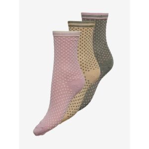 Sada tří párů puntíkovaných ponožek v růžové a zelené barvě ONLY -