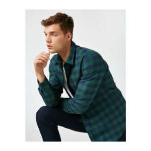 Koton Men's Green Checkered Long Sleeve Classic