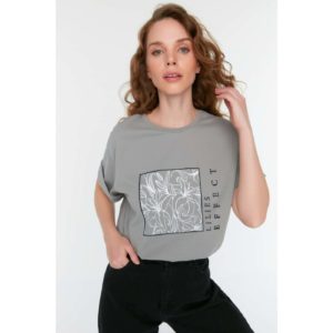 Trendyol Gray Printed Basic Knitted