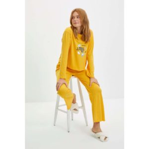 Trendyol Yellow Recycle Fabric Knitted Pajamas