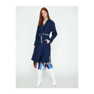 Koton Women's Navy Blue Belted Trench