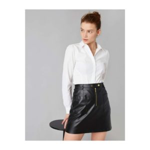 Koton Women's White Leather Look Pocket Zippered Mini