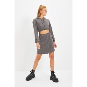 Trendyol Anthracite Waist Decollete Hooded Knitted