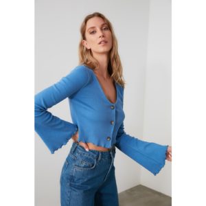 Trendyol Blue Buttoned Ribbed