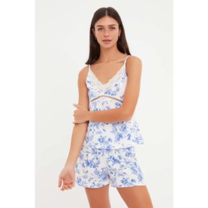 Trendyol Blue Lace Detailed Floral Knitted