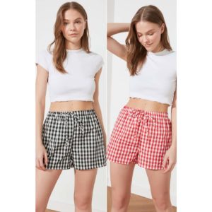 Trendyol Red-Black Plaid 2-Pack Woven Shorts
