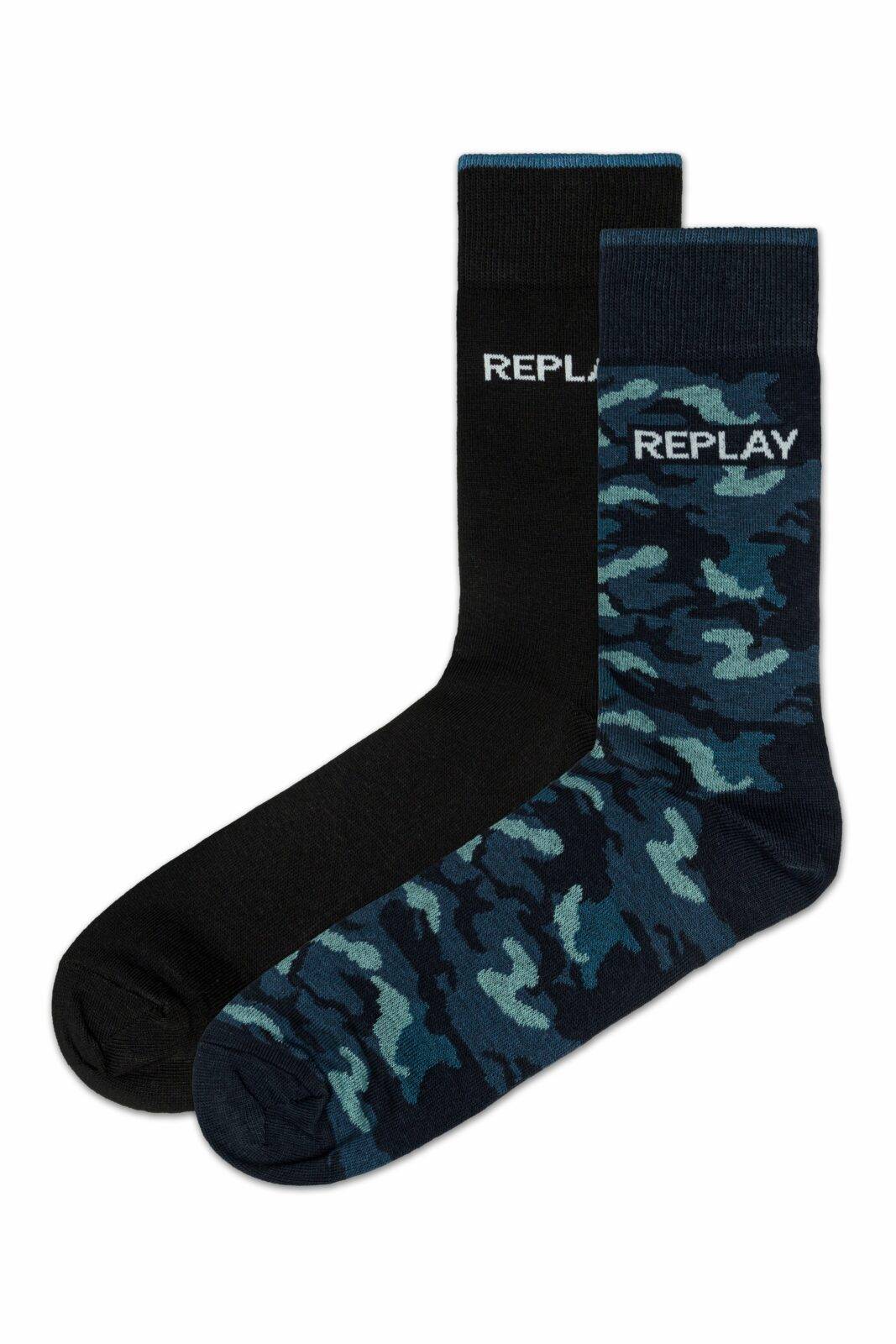 Replay Ponožky Casual Leg Logo&Camouflage 2Prs Banderole - Black/Camouflage