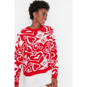 Trendyol Red Jacquard Oversize Knitwear