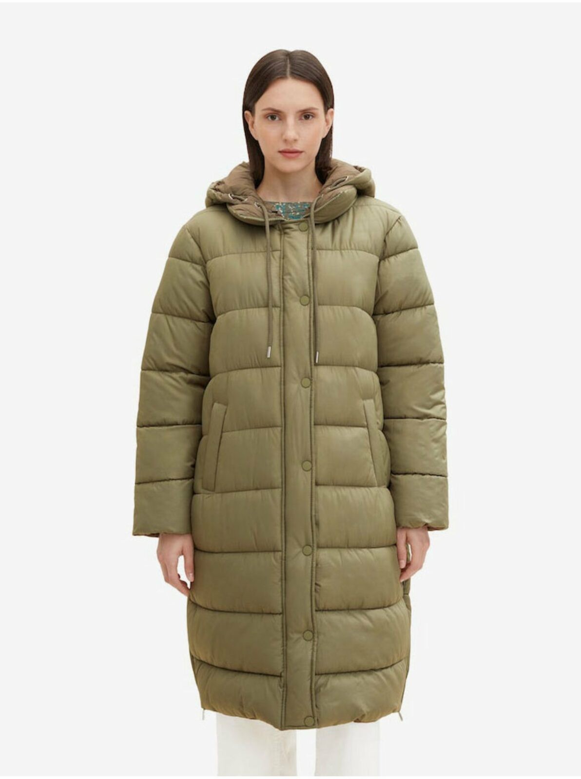 Khaki dámský zimní prošívaný oboustranný kabát