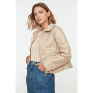 Trendyol Beige Stand Up Collar Quilted