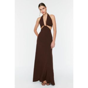 Trendyol Dark Brown Ruffle Detailed Evening Dress
