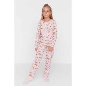 Trendyol Pink Printed Girls Knitted Pajamas
