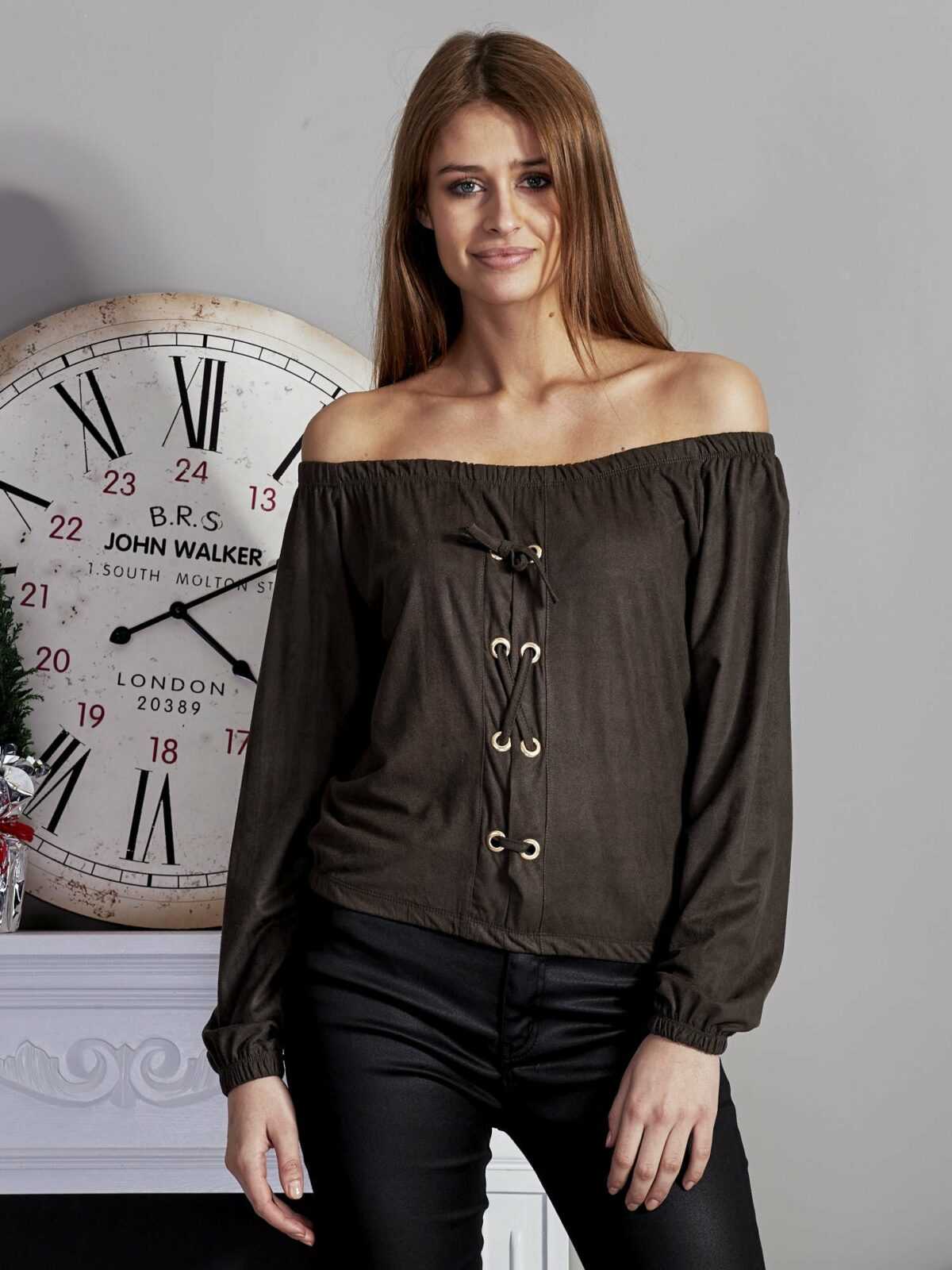 Khaki suede blouse with a