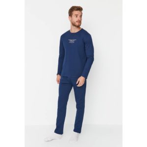 Trendyol Navy Blue Men's 100% Cotton Regular Fit Printed Knitted