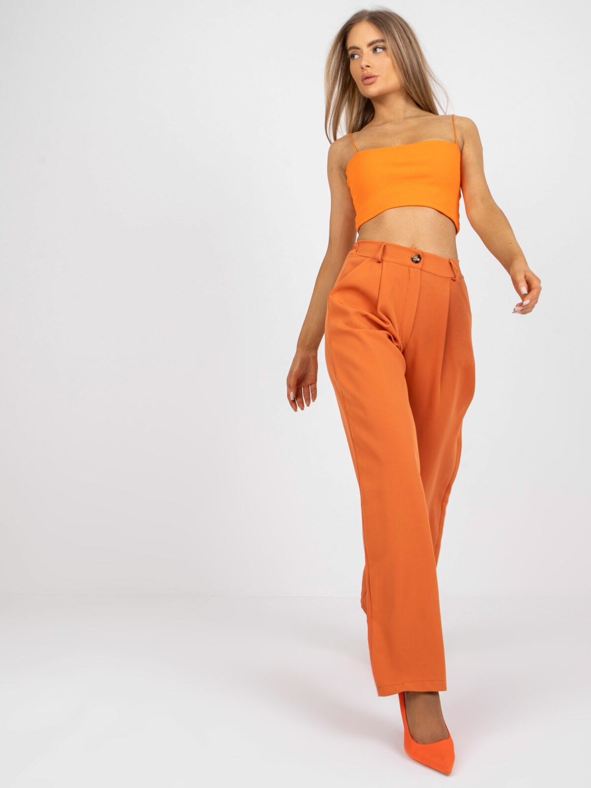 Oranžové látkové kalhoty se