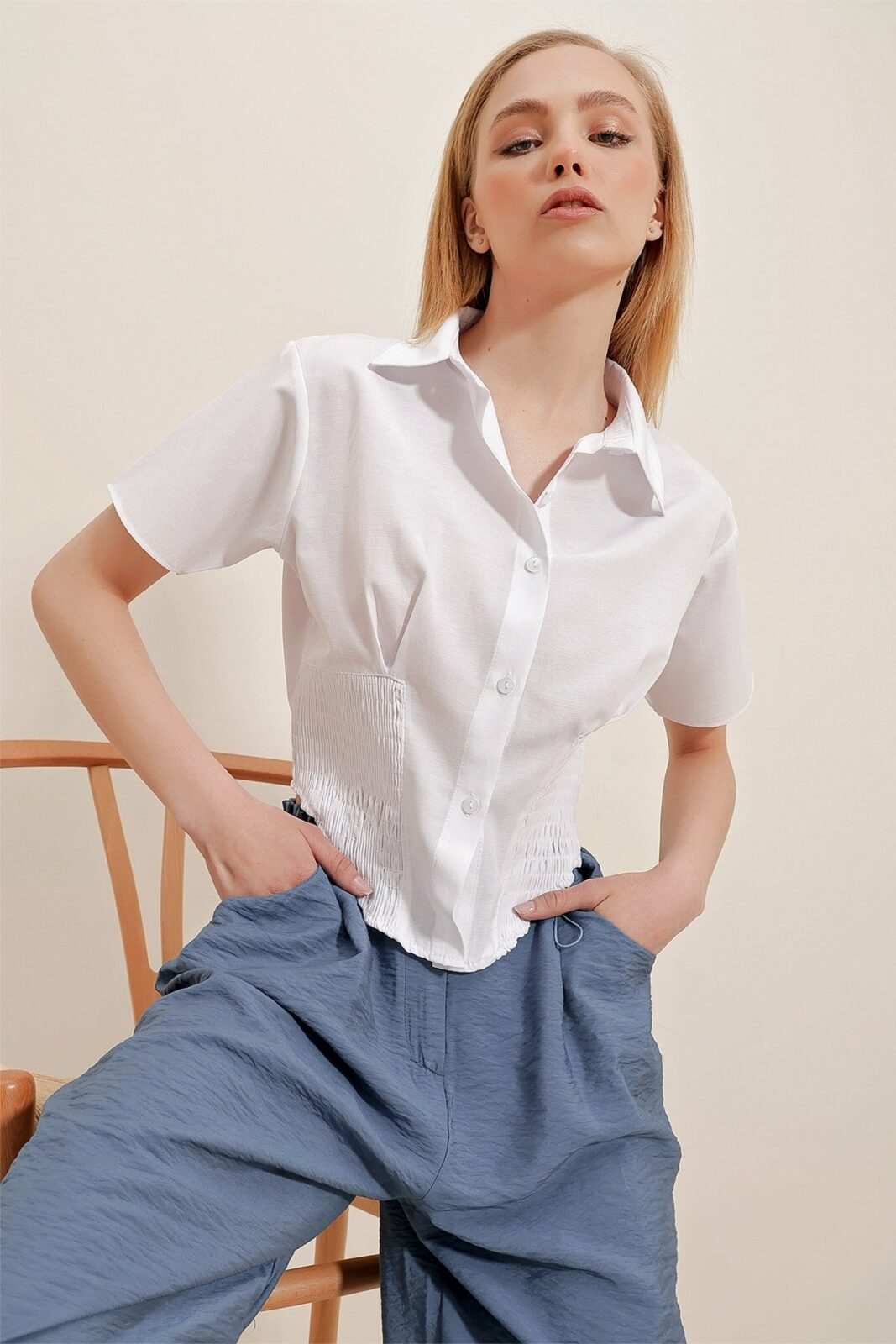 Trend Alaçatı Stili Shirt - White