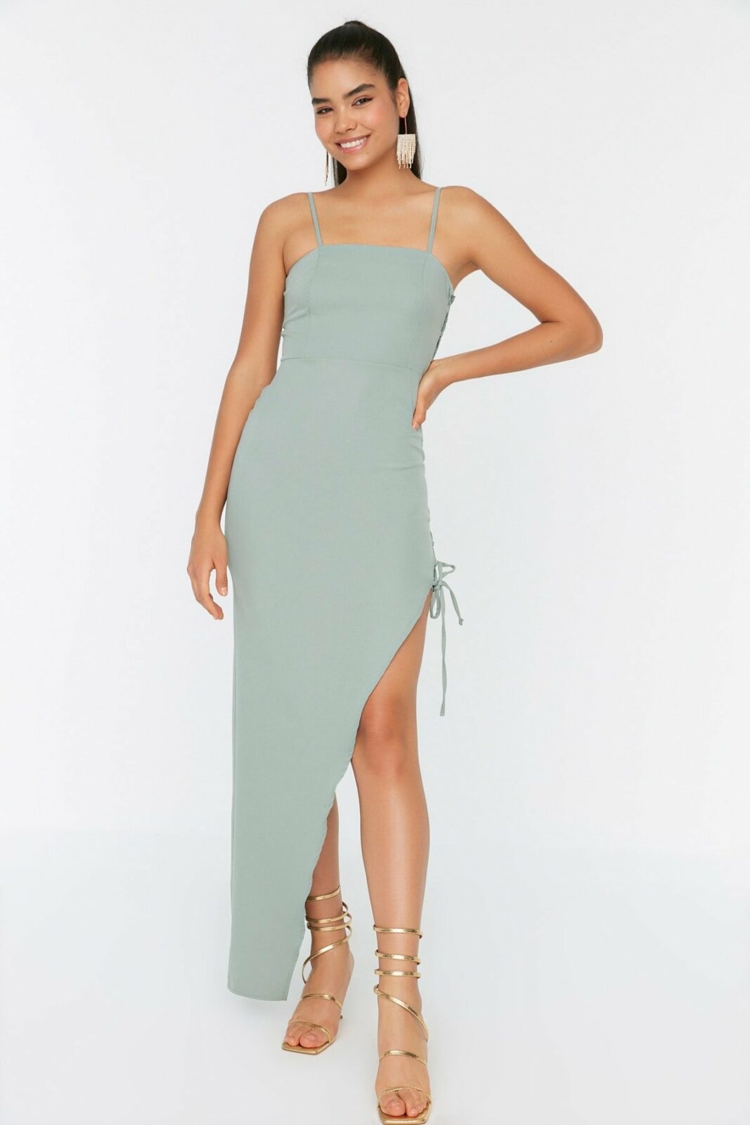 Trendyol Mint Piping Detailed Evening Dress
