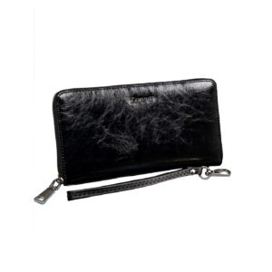 Women's black leather wallet with a