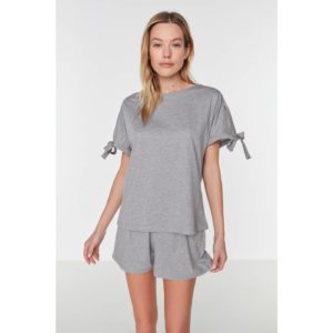 Trendyol Gray Back Detailed Knitted Pajamas