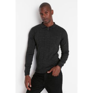 Trendyol Anthracite Men's Slim Fit Polo Collar Zippered Knitwear