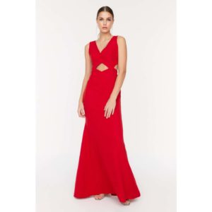 Trendyol Red Decollete Evening Dress &